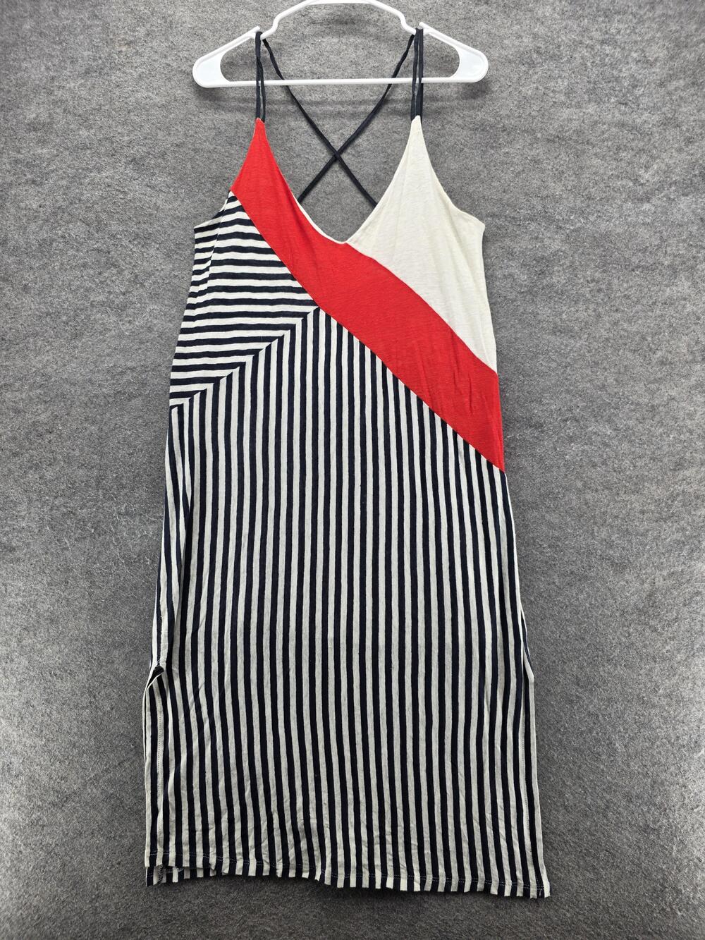 Splendid x Margherita Dress Womens Medium Black White Striped Colorblock Linen